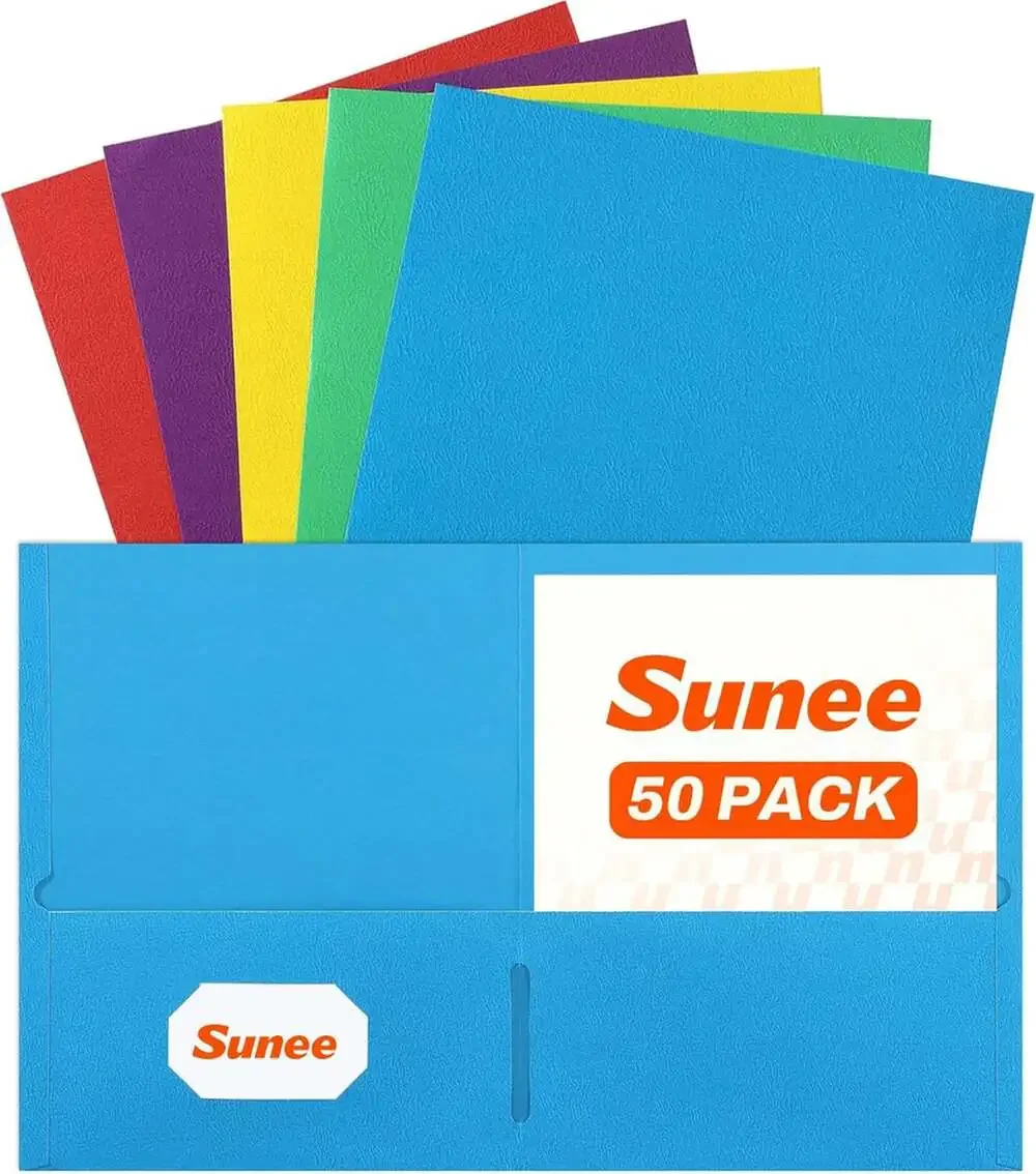 Two Pocket File Folders Pack Assorted Colors Business Card Slot Letter Size
